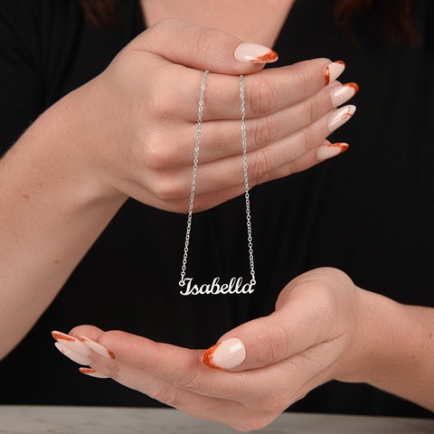 This stylish necklace features a cursive name design suspended on an 16”-18” adjustable cable chain, making it both personal and beautiful!